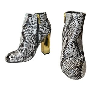 BAMBOO Scenery Snakeskin Ankle Boots with Gold Heel 6